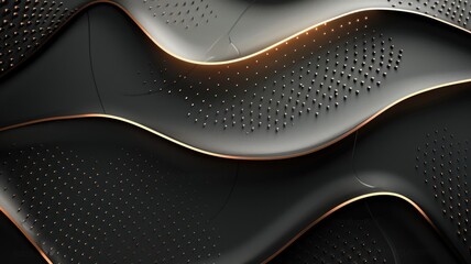Abstract wavy black surface with copper accents and dotted pattern