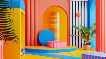 Bold and bright 3D style art with a Memphis twist AI generated illustration