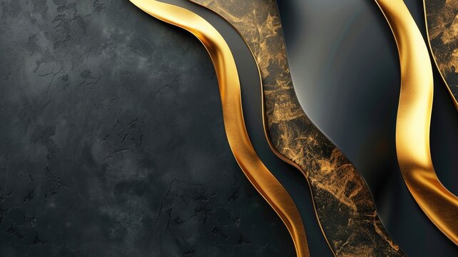 Abstract black and gold design with elegant waves marble texture