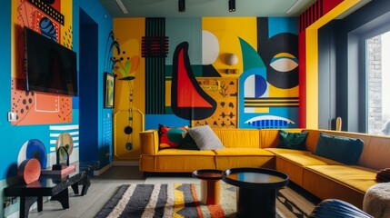 Bold and eye-catching family design in Memphis style  AI generated illustration