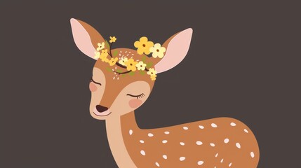 Fototapeta premium A deer wearing a flower crown, with its eyes closed