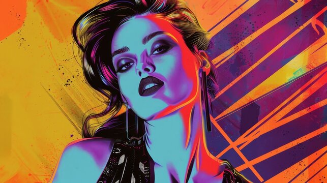 Bold and dynamic Memphis-inspired artwork of a hot babe  AI generated illustration