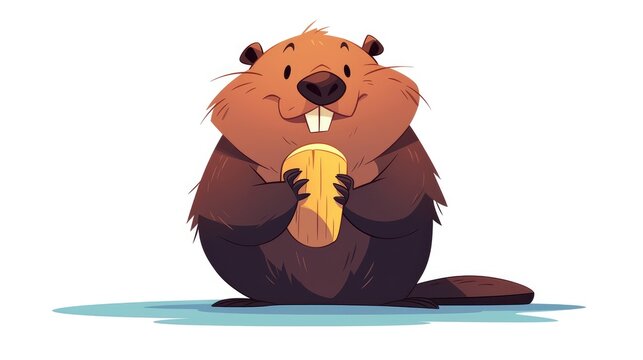 A delightful cartoon rendition of a North American beaver characterized by a cute brown coloration indulging in a wooden stick snack all depicted as a black silhouette in a charmingly design