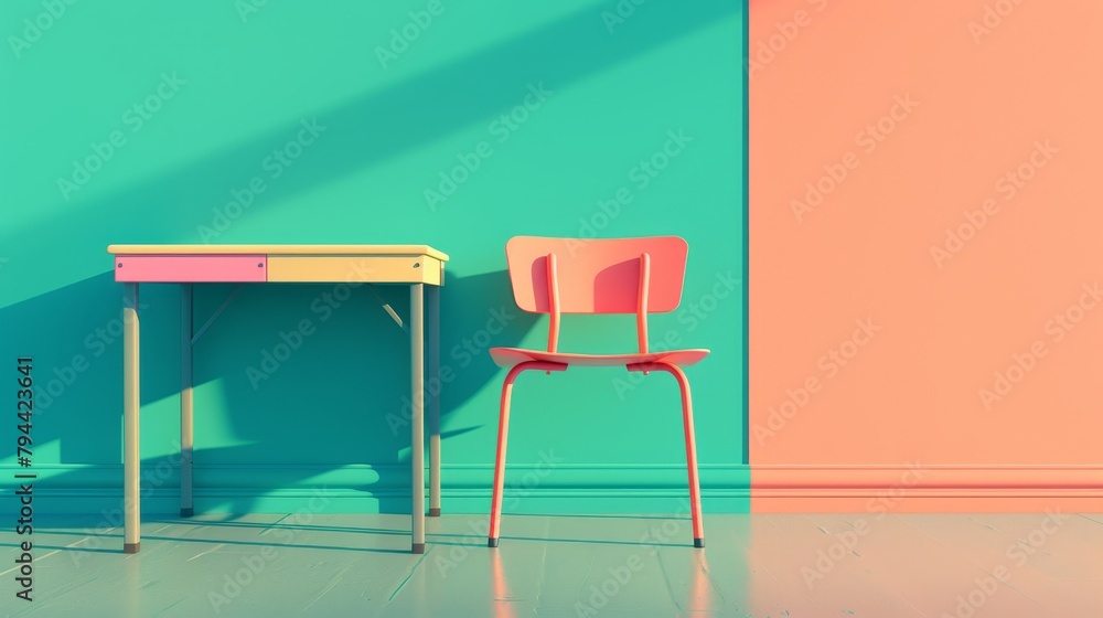 Poster bold lines and patterns in a 3d render of a cute school desk ai generated illustration