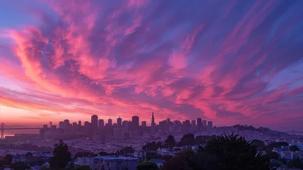 Foto op Plexiglas Bubblegum pink skies casting a warm glow over the city  AI generated illustration © ArtStage