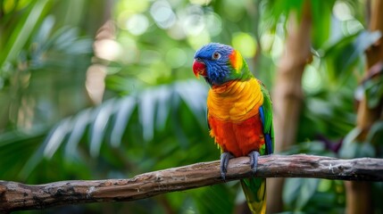 Colorful parrot perched on a branch  AI generated illustration