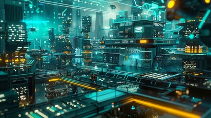 Fototapeta premium Construct a cute 3D render of a futuristic cityscape AI generated illustration