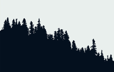 Panoramic black evergreen forest silhouette