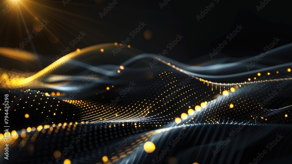 Aufkleber abstract digital landscape with glowing particles and wave patterns