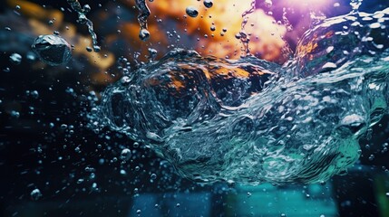 Water splash with bokeh and sunlight background.