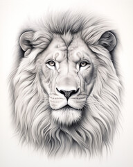 graphic pencil drawing of the face of a beautiful lion сreated with Generative Ai