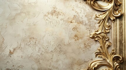 Classic gold ornate frame on distressed beige wall