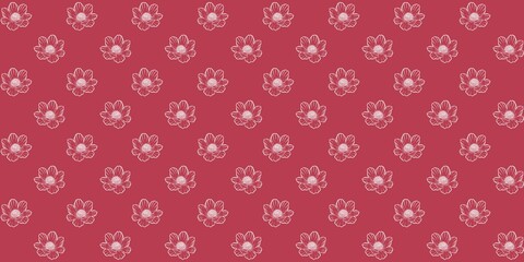 Seamless floral pattern adonis line graphic spring summer cute romantic contour flowers red pink dot - obrazy, fototapety, plakaty