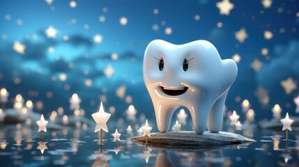 Tooth with stars in the night sky - obrazy, fototapety, plakaty