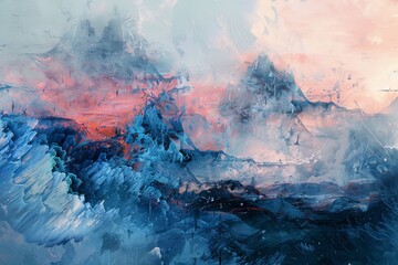 Immerse yourself in an ethereal dreamscape where abstract forms float amidst icy landscapes - obrazy, fototapety, plakaty