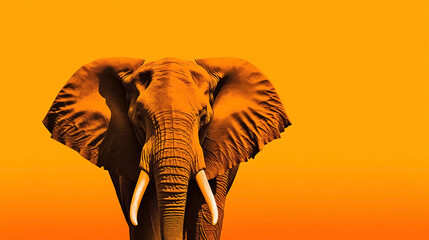 Elephant on an orange background. Cop[y sapce. 