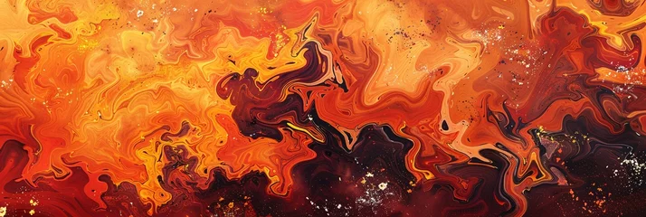 Foto auf Acrylglas Embark on a surreal journey through fiery landscapes where abstract patterns dance amidst the flames © Maelgoa