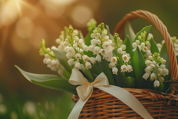 Bouquet of Muguet Flowers., Lily of the Valley celebration, 1st of May - obrazy, fototapety, plakaty