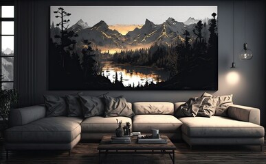 Mountain landscape at sunset. wall art painting