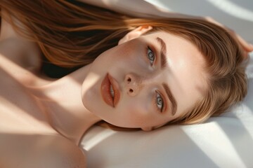 Portrait, skincare, and hair of a black model for keratin treatment in studio on gray background. Face, beauty, or haircare with a beautiful young woman indoors to sell a natural product