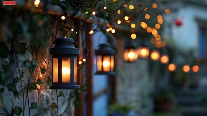 "Enhance the Ambiance with Lantern String Lights". Concept Outdoor Decor, Event Lighting, Cozy Atmosphere, Festive Ambiance