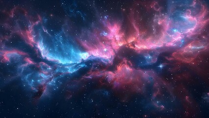 Surreal Interstellar Phenomenon: Abstract Cosmic Nebula in Vibrant Pink and Blue Colors. Concept Interstellar Photography, Cosmic Phenomenon, Abstract Nebula, Vibrant Colors
