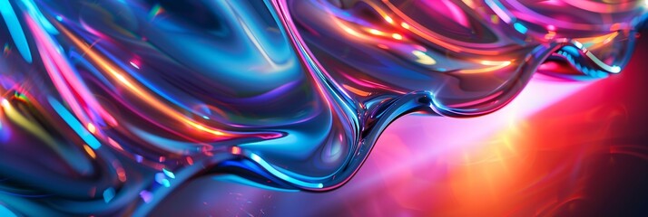 Abstract chrome wallpaper with swirling neon lights and vibrant colors, creating a dynamic visual experience - obrazy, fototapety, plakaty