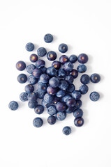 Blueberries on white background. Top view.