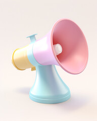 3D megaphone, children's cartoon style, delicate pastel colors, on a white background сreated with Generative Ai