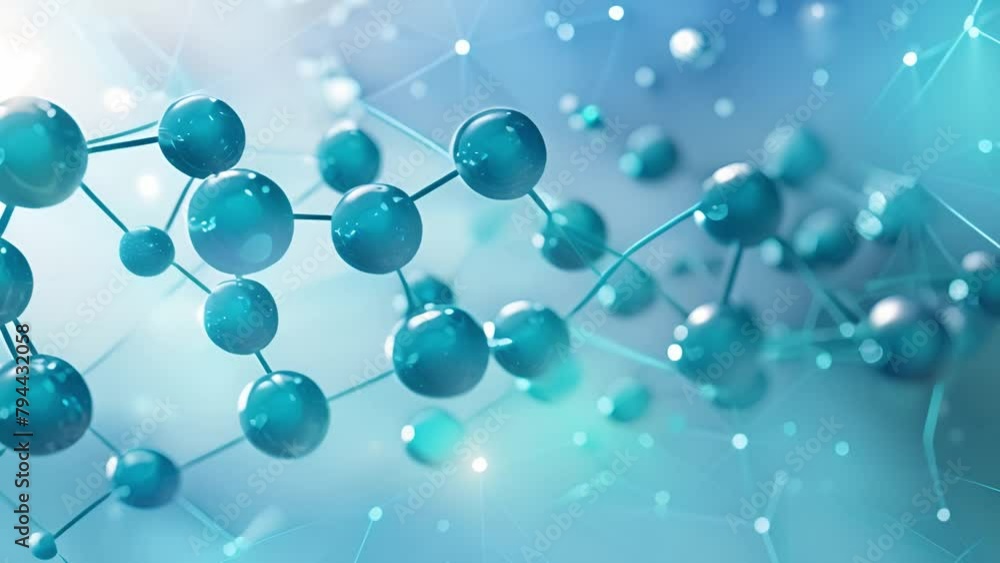 Poster abstract illustration of blue molecular structure in a high-tech laboratory setting