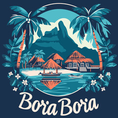 A Bora Bora tropical scene with palm trees