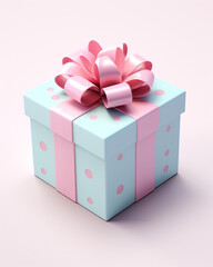 Obraz premium 3D box with a gift, children's cartoon style, delicate pastel colors, on a white background сreated with Generative Ai