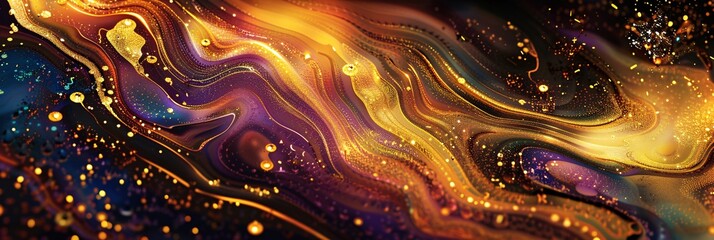 Luxurious and opulent background with abstract psychedelic patterns in gold and vibrant hues