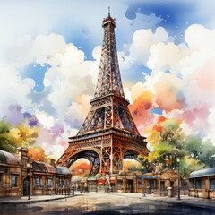 Watercolor Eiffel tower, clipart Illustration, Generative Ai