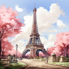 Watercolor Eiffel tower, clipart Illustration, Generative Ai