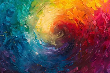 Immerse yourself in a vibrant rainbow dreamscape where abstract forms swirl amidst a kaleidoscope of color