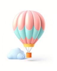 Fototapeta premium 3D balloon for flight, children's cartoon style, delicate pastel colors, on a white background сreated with Generative Ai