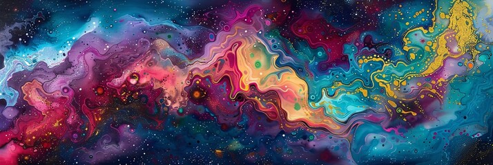 Dive into an interstellar dreamscape where abstract patterns dance amidst celestial wonders