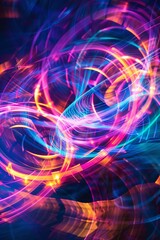 Dynamic abstract background with neon hues and swirling shapes, creating a hypnotic visual spectacle