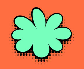 A fresh square-format image with a mint green blossom, outlined in stark black, set against a vibrant coral orange background punctuated with halftone dots, capturing the essence of pop art.