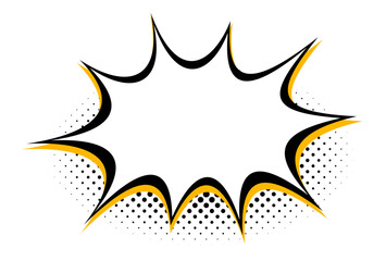 A speech bubble edged with a flame-like halftone pattern in black and yellow, ideal for conveying heated conversations or dramatic announcements.
