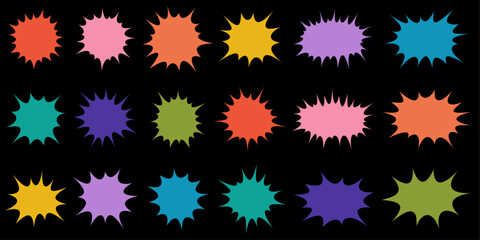 A striking array of spiky bursts in various vibrant colors set against a black background, perfect for dynamic and energetic designs.