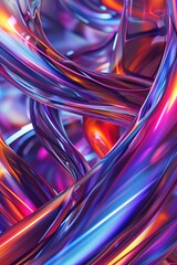 Chrome-infused abstract background with swirling neon lights and vibrant colors, reminiscent of a futuristic metropolis