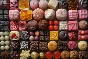 Fotobehang Assorted Candies 3d image wallpaper , A variety of chocolates are arranged in a square.  © Abdul