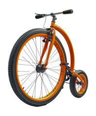 Orange training bicycle with stabilizer wheel