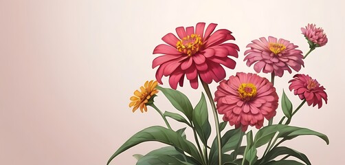 empty space, soft background, Zinnia Flowers, illustration