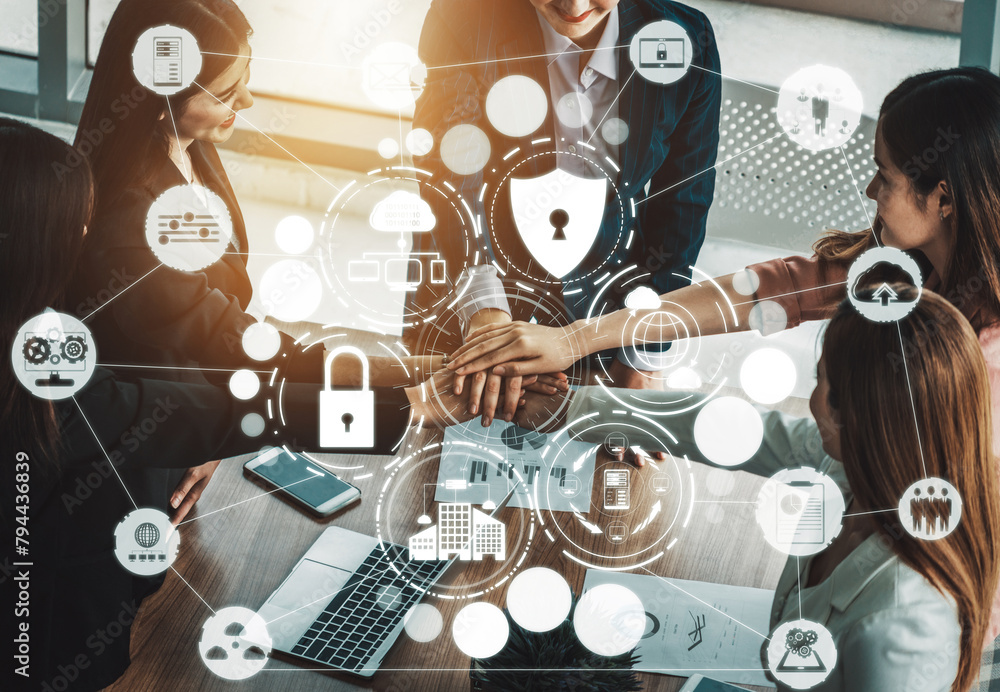 Poster cyber security and digital data protection concept. icon interface showing secure firewall technolog
