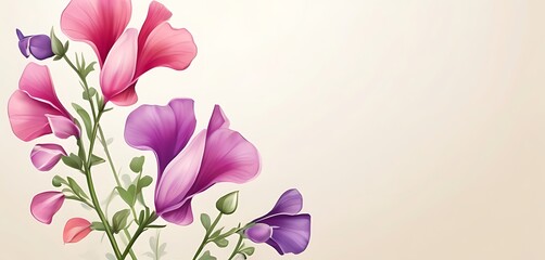 empty space, soft background, Sweet Pea Flowers concept. illustration
