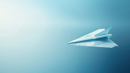 Paper airplane against blue background with light gradient
