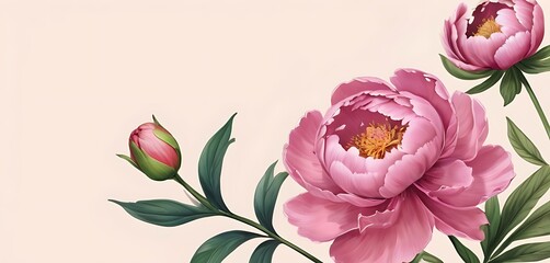 empty space, soft background, Peony Flowers, illustration